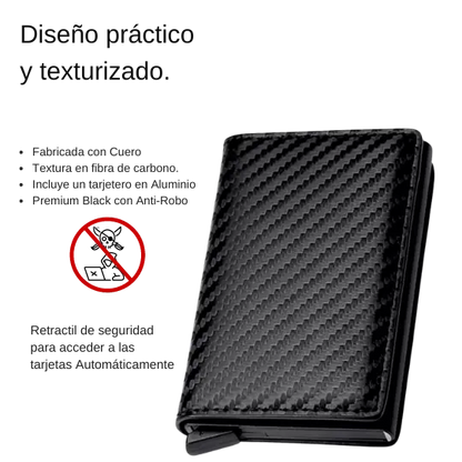 Billetera Deluxe Cuero y Fibra de Carbono Antirrobo